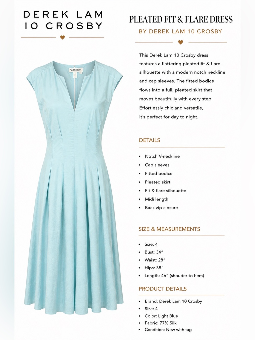 10 Crosby Derek Lam Light Blue Pleated Midi Dress